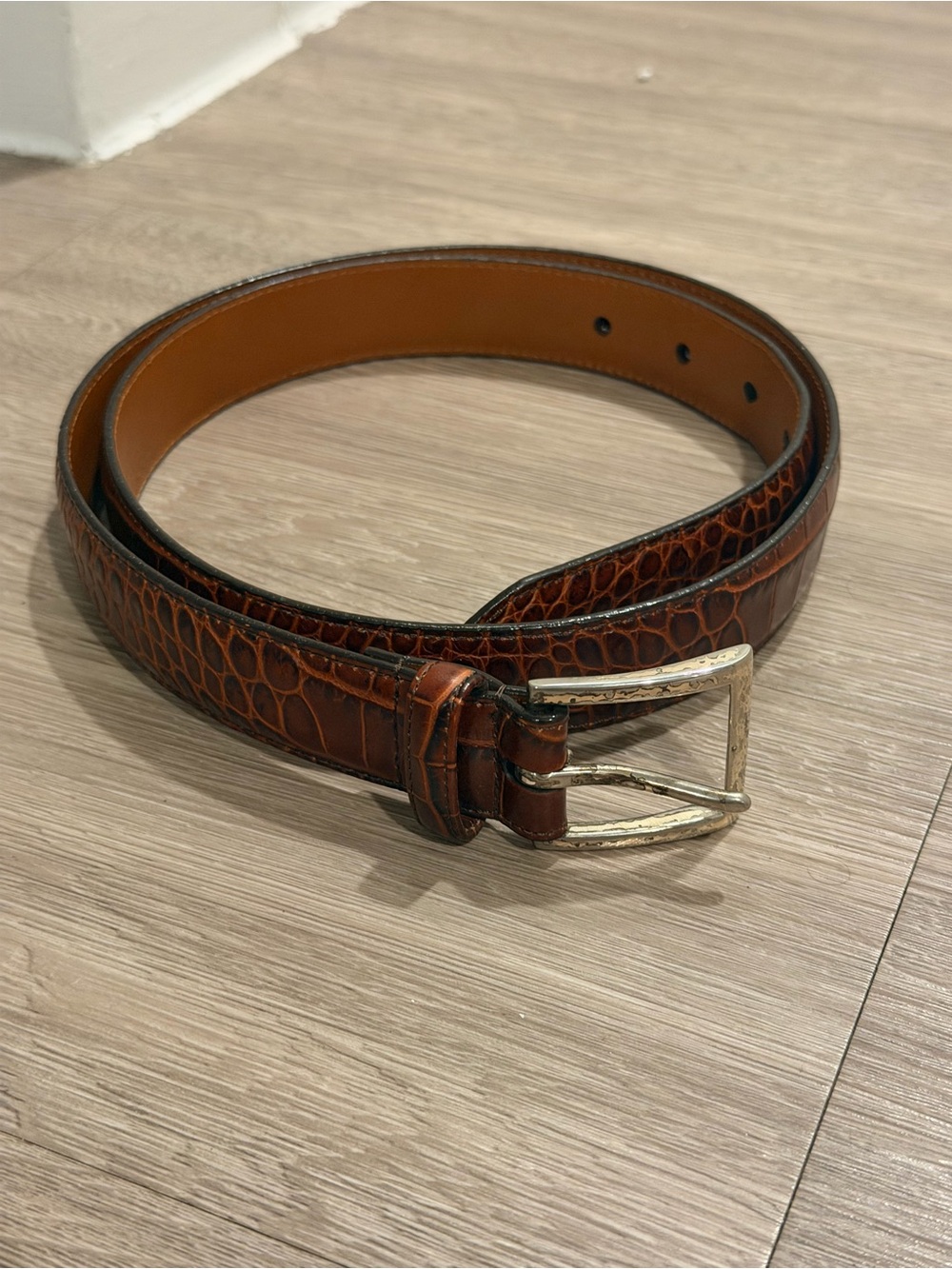 Polo Ralph Lauren Brown Croc Embossed Italian Leather Belt Mens 36